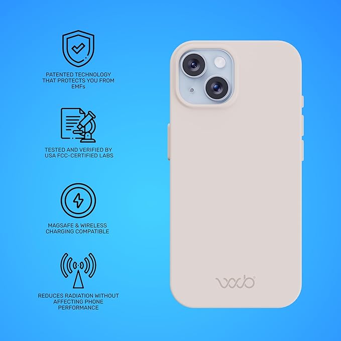 WAVEBLOCK EMF Protection Silicone iPhone Case Compatible with iPhone 15, Radiation Blocker, 5G Shield Reduction, Lightweight, USA Patented and Tested in FCC Lab, Stone