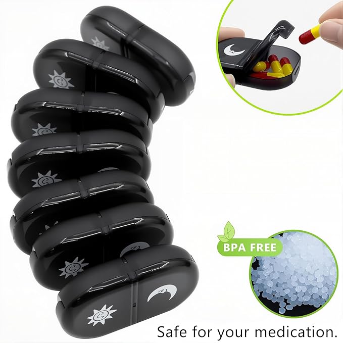 XL Monthly Pill Organizer 2 Times A Day, AM/PM One Month Pill Box 28 Day,Daily Pill Case Large 4 Week Big Compartments for Pills Vitamin Fish Oil Supplements (Black) (Black)