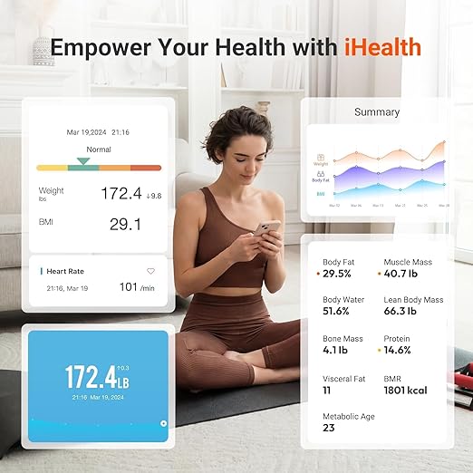 iHealth Nexus Smart Scale for Body Weight Bluetooth, Digital Bathroom Scale Body Fat and Muscle, Body Composition Monitor Health Analyzer for BMI Compatible for iOS & Android Accurate to 0.1lb-White