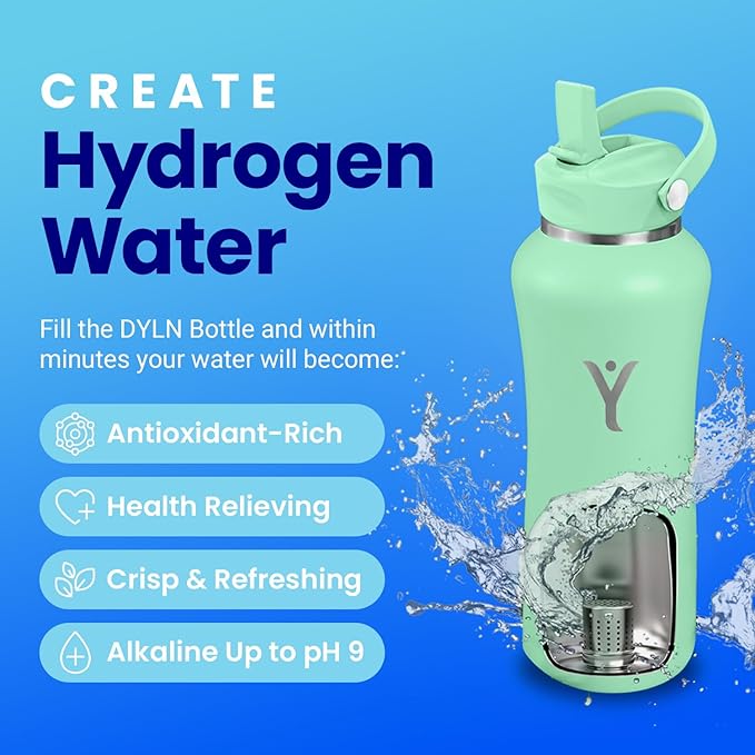 DYLN Hydrogen Water Bottle | Create Hydrating Alkaline Hydrogen-Rich Water Up to 9 pH | Vacuum Insulated Stainless Steel Water Bottle | Keeps Water Cold for 24 Hours