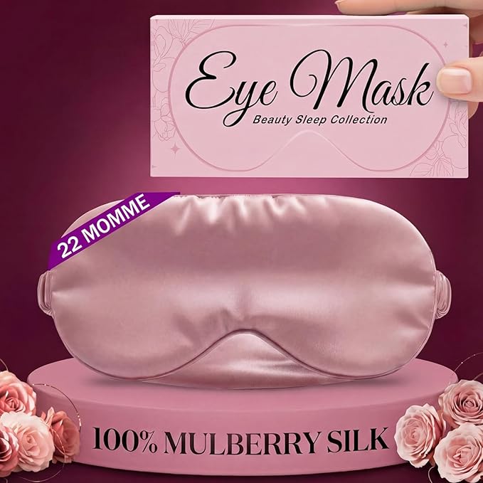SLEEP SANCTUARY 100% Pure Mulberry Silk Sleep Mask - 22 Momme Light Blocking 3D Contour Silk Eye Mask for Sleeping - Secure Fit for Side Sleepers, Women & Men - Cloud Soft (Pink)