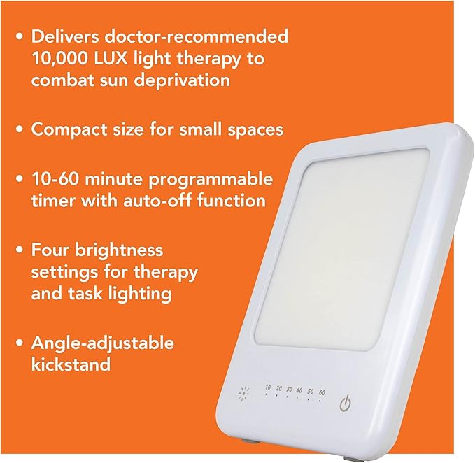 TheraLite Glow Bright Light Therapy Lamp - 10,000 LUX LED Lamp - Sun Lamp Mood Light to Fight Low Energy and Sunlight Deprivation, White Light Box Therapy