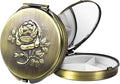 Portable Round Metal Pill Case with Mirror, Featuring 3 Compartments—Perfect for Travel. BPA-Free. (S-Bronze, Small)