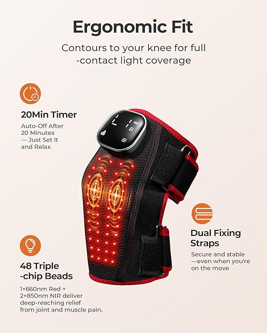 Red Light Therapy for Knee, Heated Knee Massager for Pain Relief, Cordless Knee Wrap with Vibration Massage, 3000mAh Battery, 660 & 850nm Near Infrared Light Therapy for Joint/Elbow/Shoulder