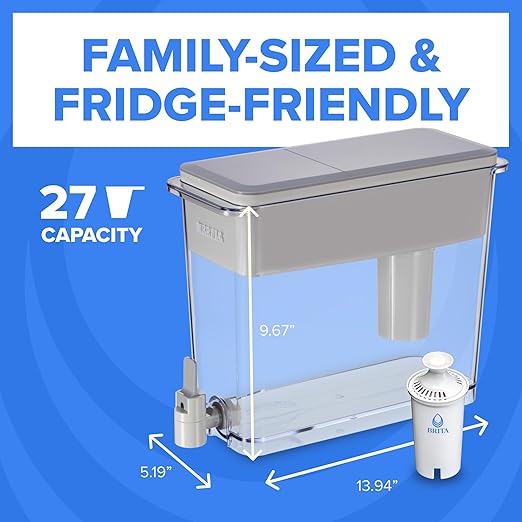Brita UltraMax Large Water Dispenser With Standard Filter, BPA-Free, Reduces Copper, Cadmium and Mercury Impurities, Lasts 2 Months or 40 Gallons, Includes 1 Filter, Kitchen Accessories, Large 27-Cup