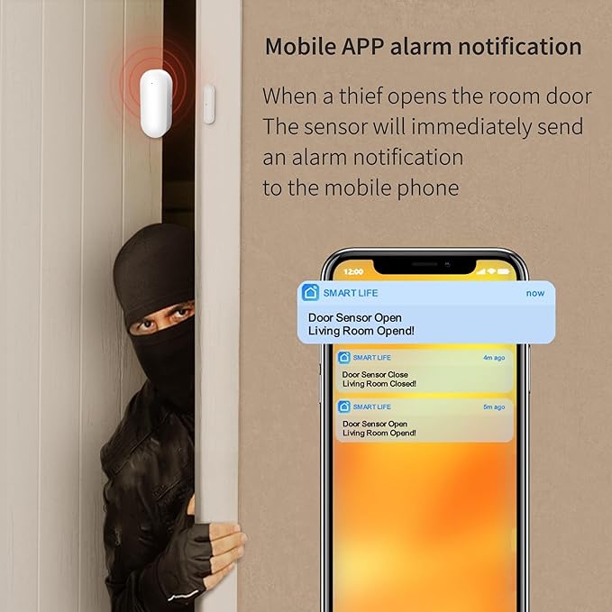 Smart Zigbee Door and Window Sensor – Wireless Magnetic Contact Sensor with Real-Time App Alerts, Compatible with Alexa, Google Home, IFTTT – Home Security & Automation Door Window Monitor