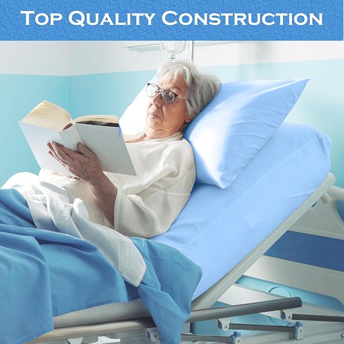 Moukeren 3 Pcs Hospital Bed Sheets Set Deep Pocket Fitted Sheet 36 with Elastic All Around Easy Care Knitted Jersey for Home/Nursing Home (Blue)