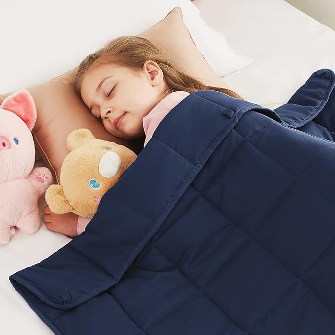 CuteKing Weighted Blanket (10lbs, 40"x60", Navy Blue) Heavy Blanket for 90-100lbs, Weighted Blanket for Cooling & Heating with Premium Glass Beads, Thick Blanket All-Season
