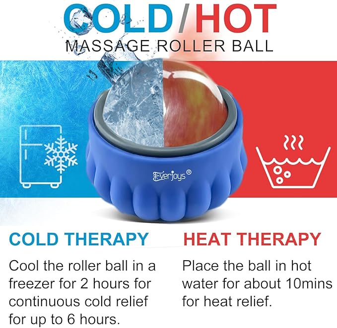 Everjoys Massage Ice Roller Ball, Cold & Heat Therapy Relief Massager, Deep Tissue Massage Pain Relief, Massager Tool for Back/Neck/Body/Face/Foot Pain, Muscles Recovery