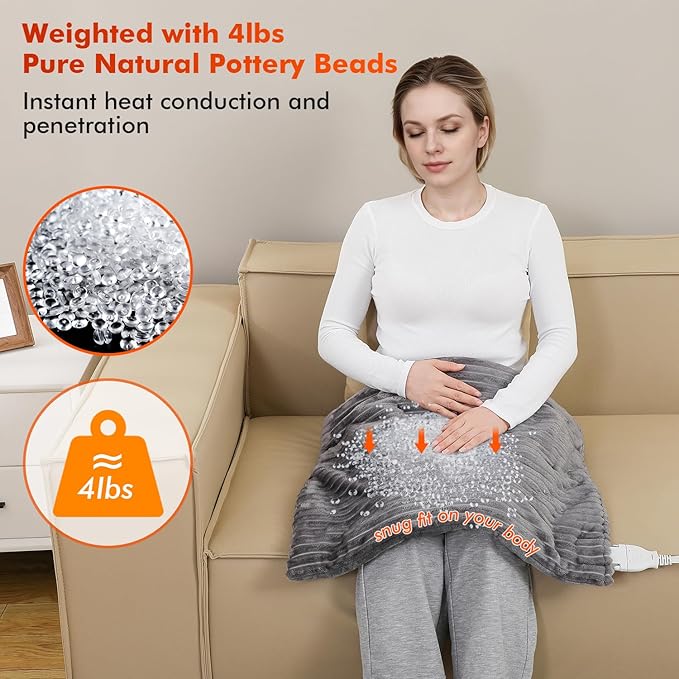 Dowin Far Infrared Heating Pad - Natural Jade Vibrating Massaging Weighted Heating Pad for Neck and Shoulders, Electric Heat Pad with 3 Heating Levels & 3 Vibrating Modes, 5lbs 12" x 24"