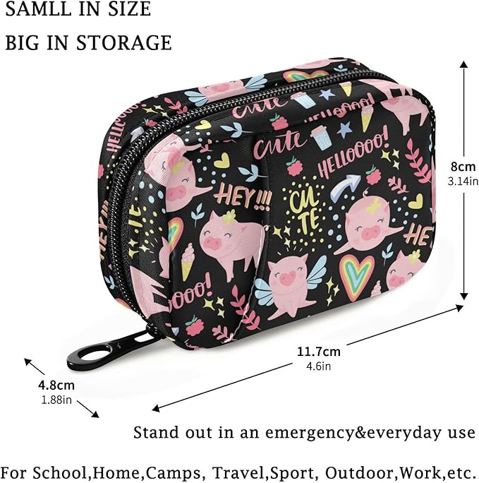 Fustylead Travel Pill Organizer Case Zipper for Purse with Removable Weekly Pill Box for Medicine, Vitamin, Supplement Medicine Organizer (Pigs)