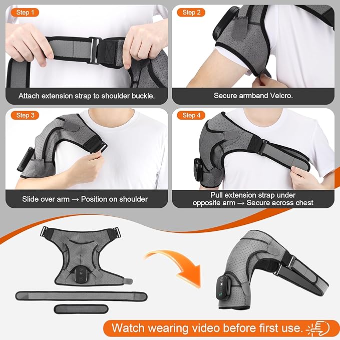 Cordless Shoulder Heating Pad, Shoulder Massager for Pain Relief Deep Tissue, Heated Shoulder Wrap with Heat and Massage for Men Women, Rotator Cuff Pain Heating Pad, Grey