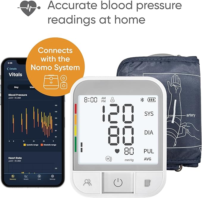 Blood Pressure Monitor – Upper Arm Cuff with Bluetooth App Sync, Irregular Heartbeat Detection, WHO Risk Indicator, Dual User Profiles, Large Display, Batteries Included
