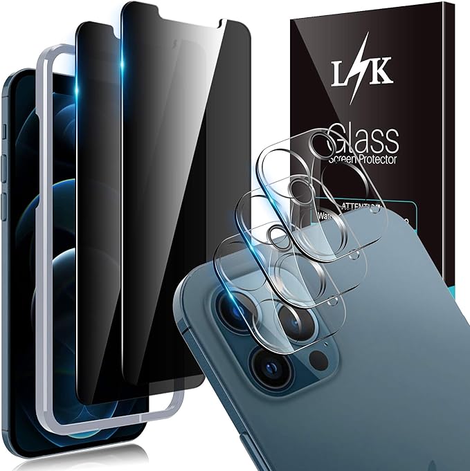 LϟK [2+3 Pack] Designed for iPhone 12 Pro Max 5G 6.7 inch, 2 Pack Privacy Screen Protector + 3 Pack Camera Lens Protector, 9H Hardness Case Friendly, Installation Tray [Not for iPhone 12 Pro]