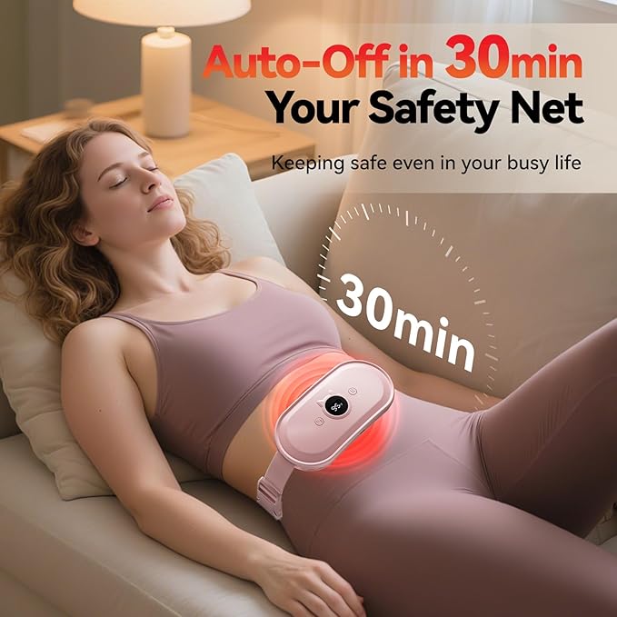 Portable Heating Pad for Period Cramps Relief Vibrating Menstrual Heating Belt for Women, Fast Heat with 7 Heat Levels and 7 Modes for Menstrual, Pain Relief for Back & Stomach - Pink