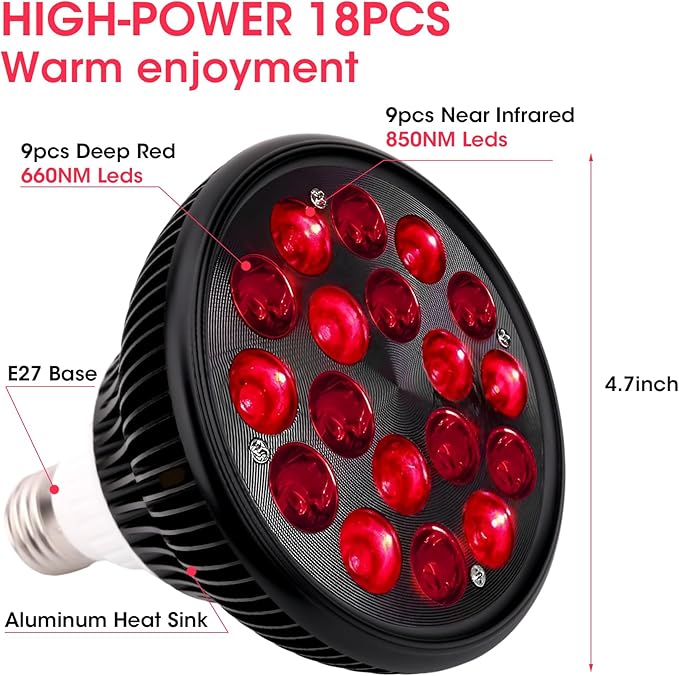 Red Light Therapy Lamp-54W 18 LED Infrared Light Therapy Device with Adjustable Lamp Holder, 660nm Red and 850nm Near Infrared for Face Body (Red2)