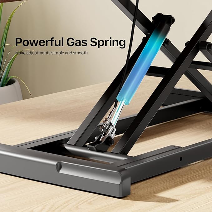 Standing Desk Converter 32 inch, Height Adjustable Sit Stand Desk Riser, Quick Sit to Stand Tabletop Dual Monitor Riser Workstation for Home Office with Keyboard Tray, Dark Wood