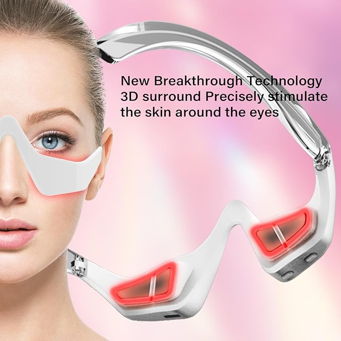 Under-Eye Red Light Therapy Device, 2 Modes Beauty Glasses Device with Eye Massage