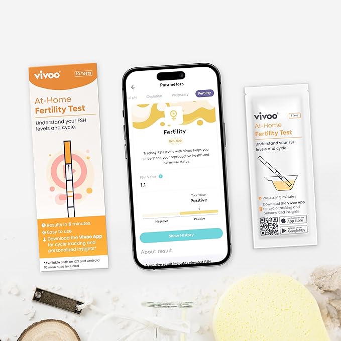 Vivoo Fertility Test – At-Home FSH Test to Monitor Ovarian Reserve, Scan & Track with Free Vivoo App, 10 Individually Wrapped FSH Tests + 10 Urine Collectors
