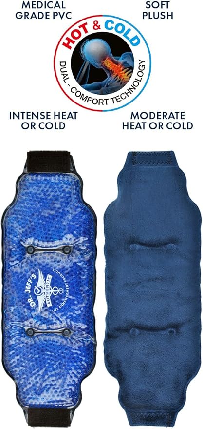 Medical Grade Pain Relief Flexible Ice Pack for Injuries | Dual Sided Soft Plush Hot Pack + Flexible Gel Beads Reusable Ice Pack | Great for Knee, Sciatica, Back, + Neck Pain | Bonus Extension Straps