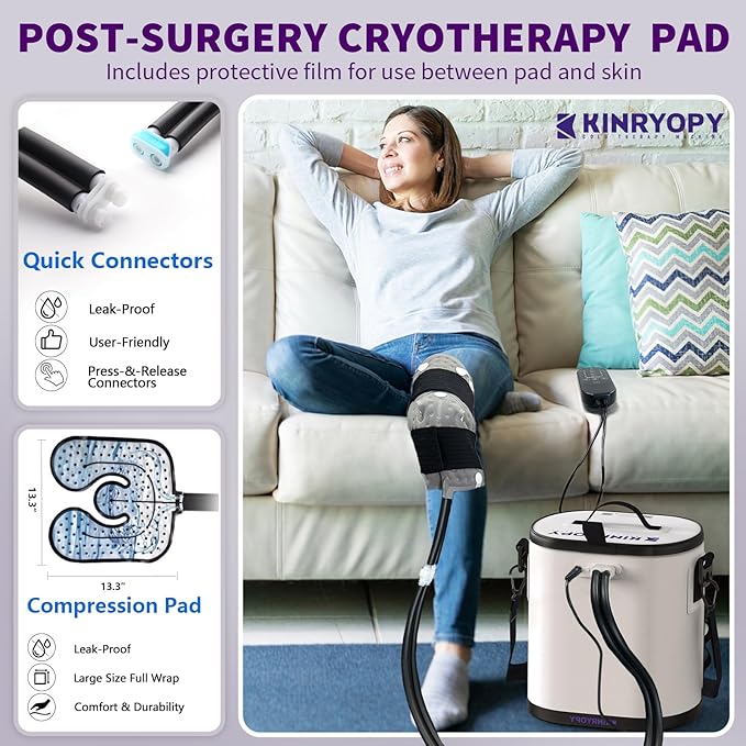 Cold Therapy Machine with Programmable Timer, Portable Ice Machine for Knee After Surgery, Knee Replacement Recovery System, Cryotherapy Pain Relief w/Compression Pad for,Shoulder, Hip and Ankle