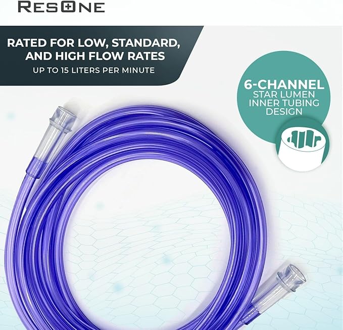 ResOne 5pk 25Ft Oxygen Supply Tubing, Crush Resistant, Standard Connectors for Nasal Cannulas, Cannula Nasal Tubing, Oxygen Concentrator - Purple