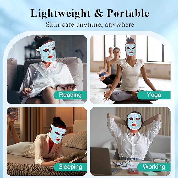 Red Light Therapy for Face, 8 Colors LED Face Mask Light Therapy with 850NM Near-infrared, 3000 mAh Rechargeable Red Light Therapy Mask Skin Care Device at Home and Travel for Anti-Aging