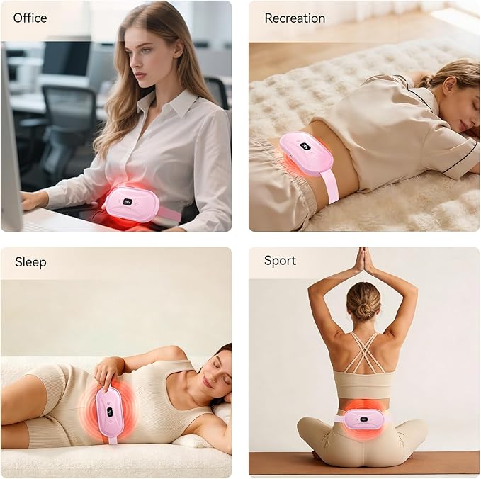 Portable Electric Heating Pad for Period Cramps, Menstrual Heating Pads with 7 Heat Levels and 7 Vibrating Modes for Women Stomach Pain Relief - Pink