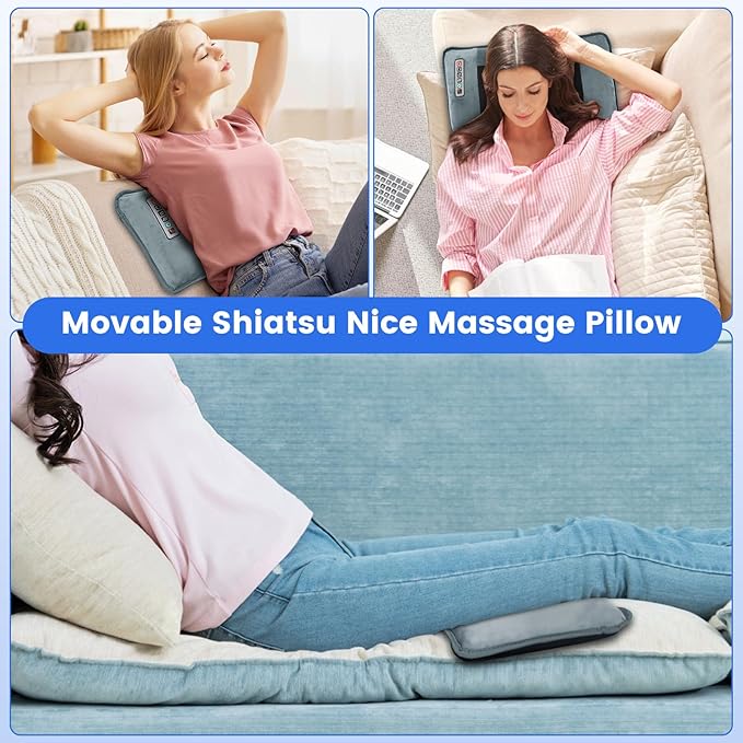 Full Body Massage Mat with Heat,Massage Mattress with Shiatsu Neck Massager & Movable Neck Back Massager Pillow,10 Vibrating Motors,9 Massaging Modes & Timer for Back Leg Pain Relief