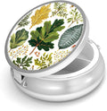 Pill Box-3 Compartment Small Pill Case for Purse & Pocket Mini Metal Pill Holder Travel Pill Container to Hold Supplements Vitamins BPA-Free (Leaves)
