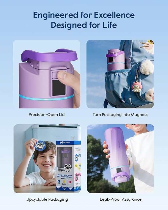 BOOST Smart Water Bottle with Reminder & Tracker, 16oz Kids Water Bottle for School, DIY Refrigerator Magnets, BPA-Free Vacuum Insulated Stainless Steel, Ideal for Mother's Day Gifts