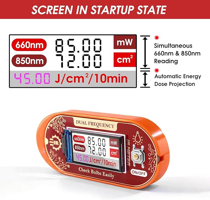 Red Light Therapy Meter - 660nm & 850nm Detector with Real-Time Irradiance Reading, Energy Density Estimation, Compact Light Tester for Panels, Masks & Infrared Devices