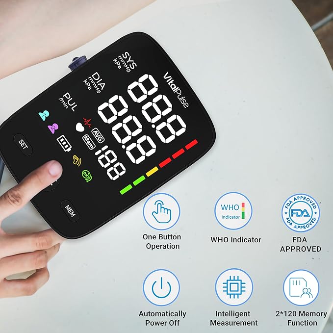 Upper Arm Blood Pressure Monitor, Digital BP Monitors for Home Use, Automatic Blood Pressure Cuff with Large LED Display and 2x120 Reading Memory, Two Adjustable Cuffs, 8.7” - 16.5” and 13” - 21”