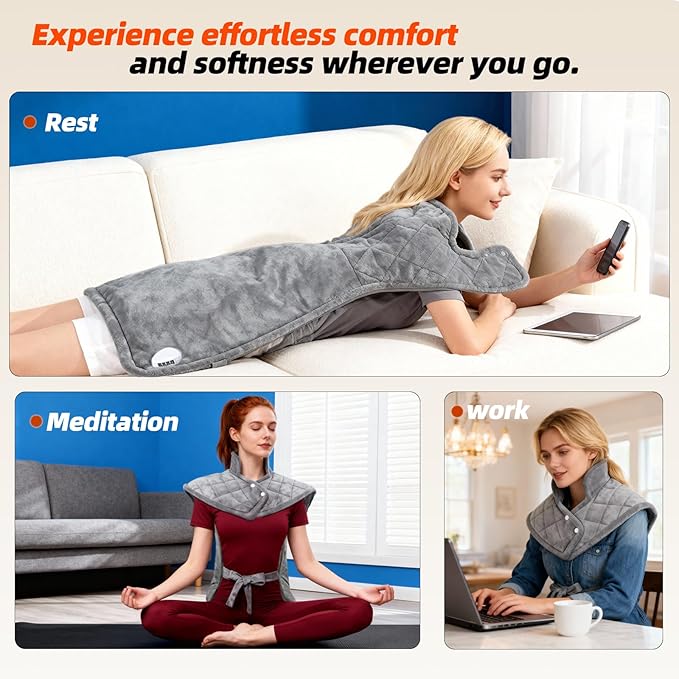 Heating Pad for Neck, Shoulders and Back, 24"x37" Large Weighted Electric Heated Pad with 9 Heat Settings & 4 Timer Options, Auto Shut-Off, Machine Washable Grandmother Birthday Christmas Women Gift
