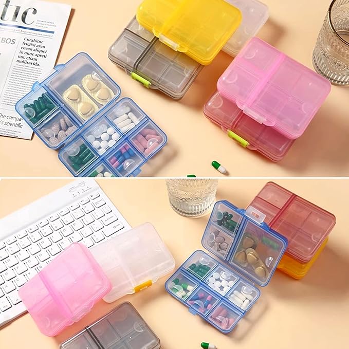 Large Travel Pill Organizer Box, Daily Medicine Dispenser, 9 Compartment Weekly Supplement Holder Pill Reminder, Double Seal Portable Vitamin Fish Oil Capsule Container, Transparent