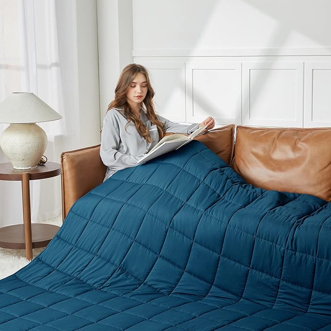 CYMULA Weighted Blanket for Adults (20lbs 60"x80" Queen Size) - Cooling Breathable Heavy Blankets for Summer Winter - Ultra Microfiber Soft Comfort Throw with Glass Beads - Gifts for Men/Women