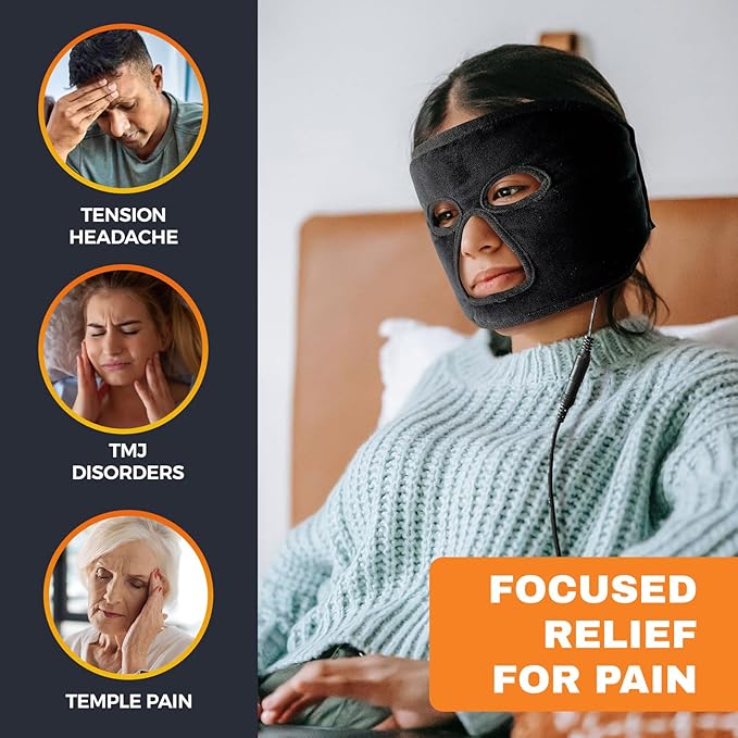EX-Large Heated Face Mask with Eye Cutouts for Sinusitis, TMJ, Tension Headaches with 3 Heat & 5 Timer Settings, Electric Heating Pad for Face Full Coverage Moist Heat Therapy