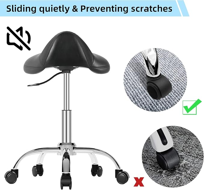 Ergonomic Saddle Stool Chair,Adjustable Height Swivel Saddle Chair-Adjustable Stool with Wheels,Hydraulic Heavy-Duty Saddle Stool Rolling Chair for Clinic Dentist Spa Massage Salons Studio(Matte )