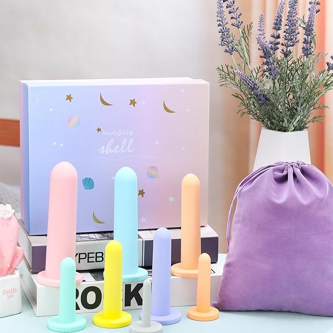 Geiserailie 8 Pcs Silicone Pelvic Floor Strengthening Device Fitness and Kegel Exerciser Set Muscle Trainer Exerciser Stretcher with Bag and Box for Women, 8 Different Sizes(Macaron)