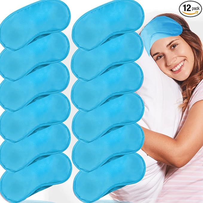 12 Pack Blindfold Eye Mask Cover Sleep Mask for Party Games Travel Sleep Team Build Party Supply with Adjustable Strap for Women Men Kids, Light Blue