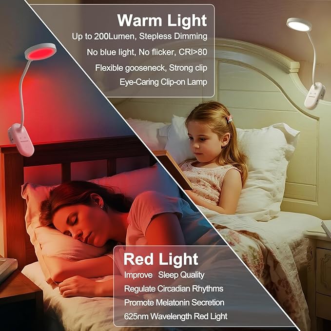 Red Light Therapy 625nm, LED Happy Lamp 4500K, Sleep Aid Lamp Blue Light Blocking Dimmable for Deep Relaxation Travel Meditation and Yoga, Reading (White)