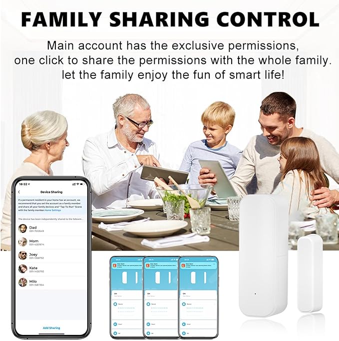 Smart WiFi Door Sensor: Wireless Window Sensor with App Notification Alert, Tuya Door Open Contact Sensor for Home Security, No Hub Required, Compatible with Alexa Google Assistant