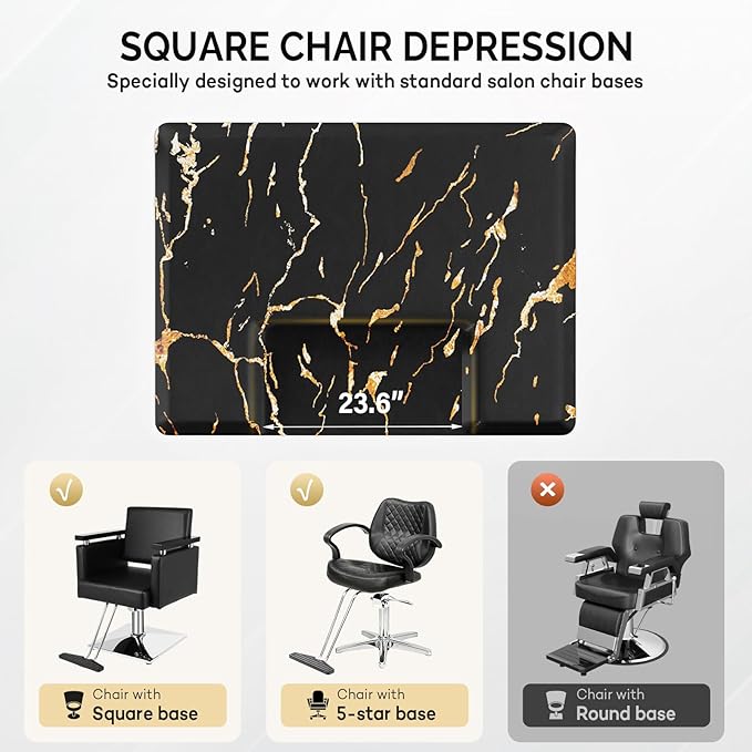 OmySalon Salon Mat for Hair Stylist Anti Fatigue, 3 ft. x 4 ft. Comfort Barber Floor Mat with Square Base, Salon Chair Matt Hairdresser Standing, Anti-Slip Easy Cleaning