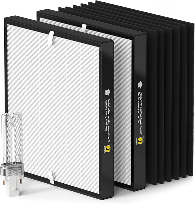 FLT5900 Replacement J Filter & LB4000 Bulb 2-Pack for AC5900WCA/AC5900WDLX Air Puri-fiers | True HEPA H13 + Activated Carbon Combo