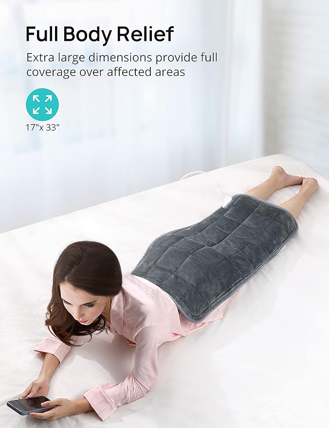 Weighted Heating Pad 17''x 33" XXXL Electric Heating Pad for Back Pain Relief, 5LBS with 6 Heat Settings 2H Auto-Off Heat Pad for Shoulder Arms Legs Cramps Washable