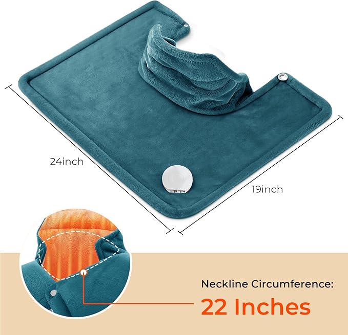 VAAGHANM Heating Pad: Electric Heat Pad for Neck & Shoulders & Back - Weighted Instant Heating Pads-6 Heat Options & 6 Auto Timer Mode-Blue