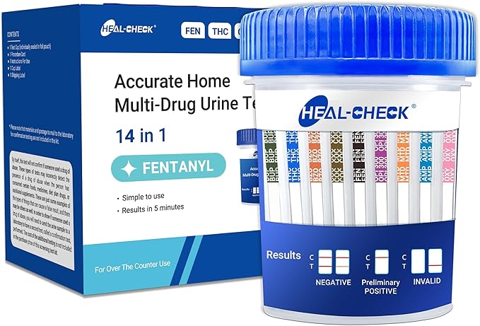 [1 Pack] 14 Panel Multi Drug Test Kit with Fentanyl (FEN), HEAL-CHECK Professional Drug Urine Test Cup for Workplace, Rehab & Home Use –THC, AMP, BUP, BAR, BZO, COC, MET, MDMA, OPI, MTD, OXY, PCP, PPX