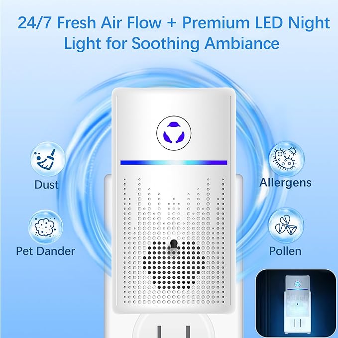Air Ionizers for Home 4Pack,2026 Upgraded Plug-in Air Purifier with Negative Ion Technology, Odor Eliminator for Pet, Smoke, Dust-Quiet Portable Air Freshener for Bedroom, Office, Kitchen, Litter Box