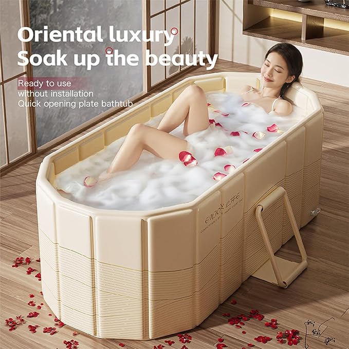 Foldable Bathtub for Adult Large 47'in Collapsible tub Portable Bathtub for Bathroom Folding SPA Tub for Shower Stall, Ideal for Small Spaces (Pink, XL: 47"L x 33.8"W x 19.5"H)