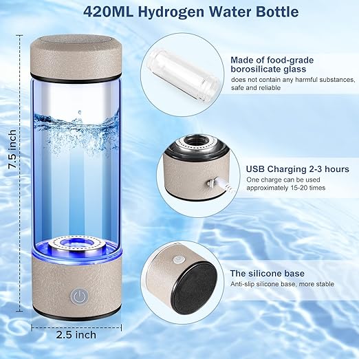 New Hydrogen Water Generator Bottles, Portable Hydrogenated Water Bottle with SPE PEM Technology, 420ml Hydrogen Water Bottle Generator, Rechargeable Ionizer Machine for Home, Office, and Travel